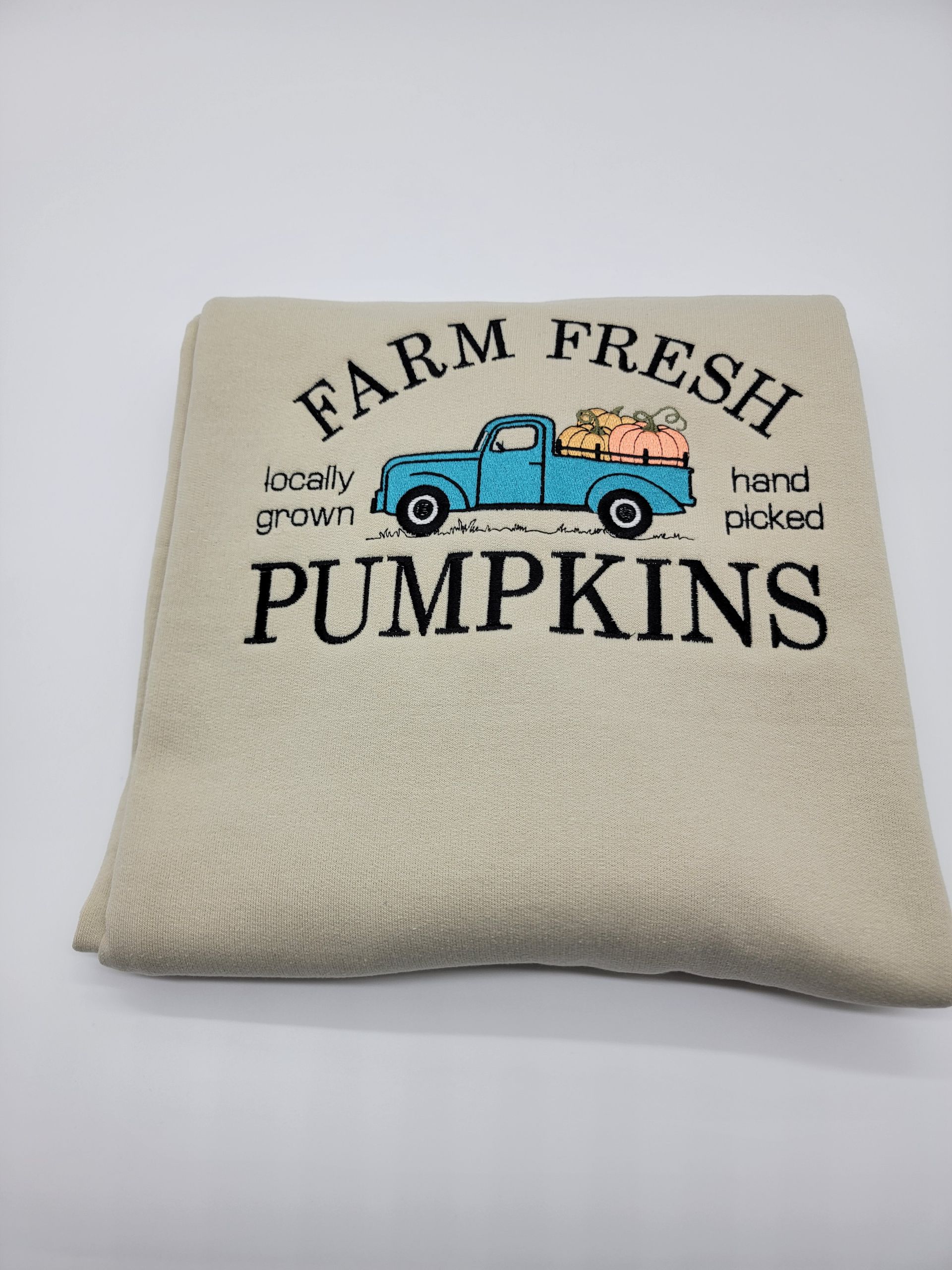 Farm Fresh Pumpkins Embroidered  Fall Sweatshirt or Hoodie Great Design