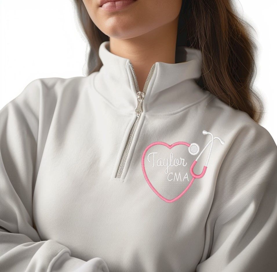 Heart Stethoscope Nursing Quarter Zip | Embroidered Gift for Medical Professional | RN BSN OT Graduation Gift