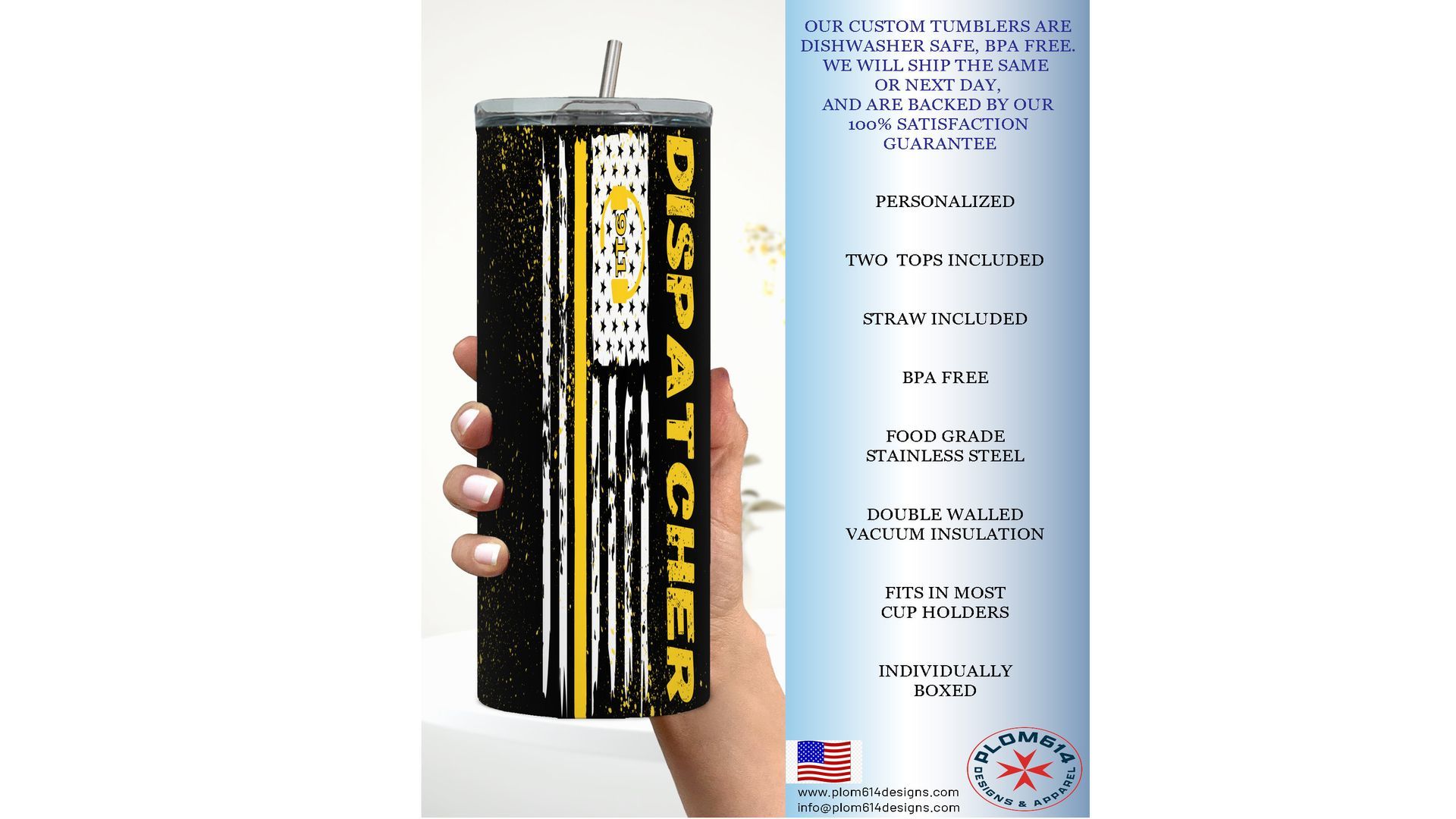 911 Dispatch Tumbler - 20 oz Tumbler - Comes with 2 Tops and Straw