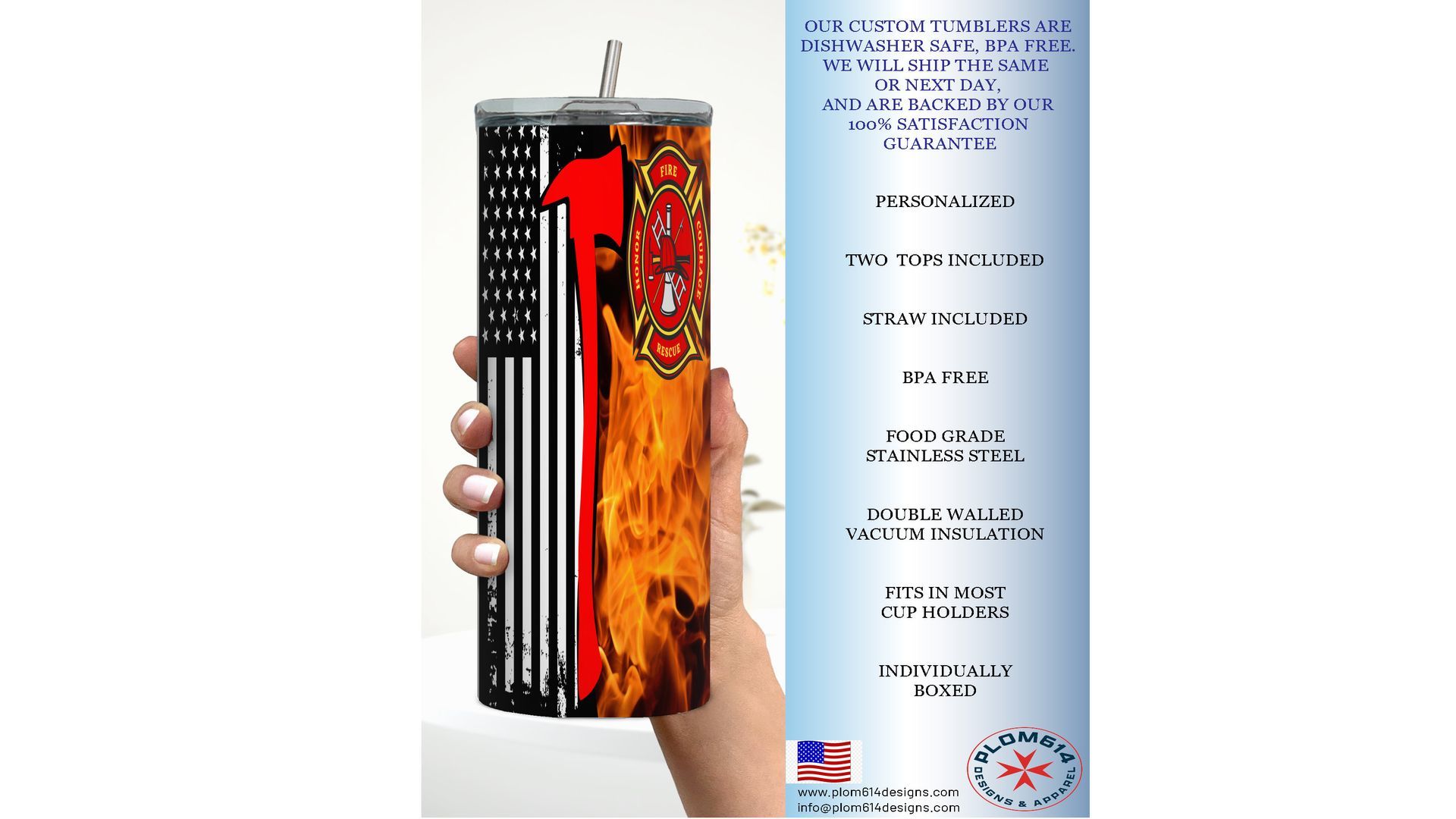 American Firefighter Tumbler - 20 oz Straight  Tumbler