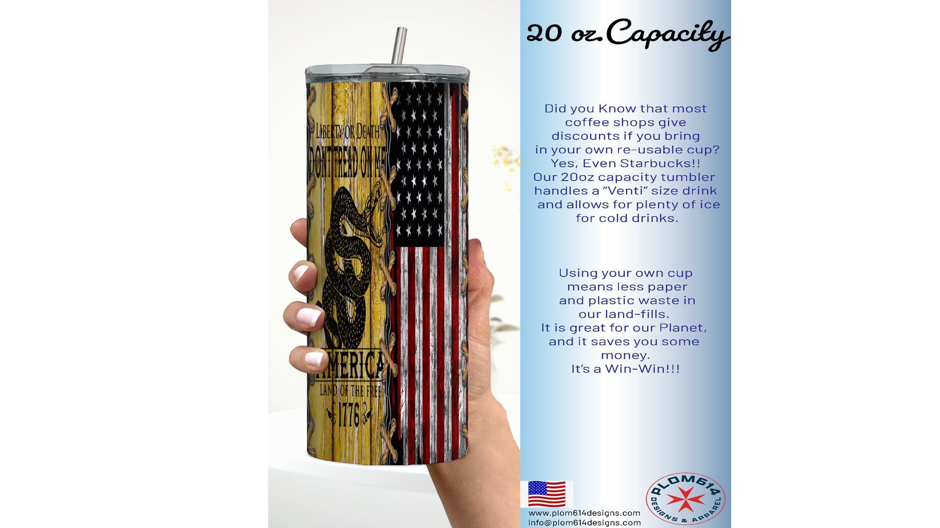 American Firefighter Tumbler, Dont Tread on Me Tumbler -20 oz Straight Tumbler