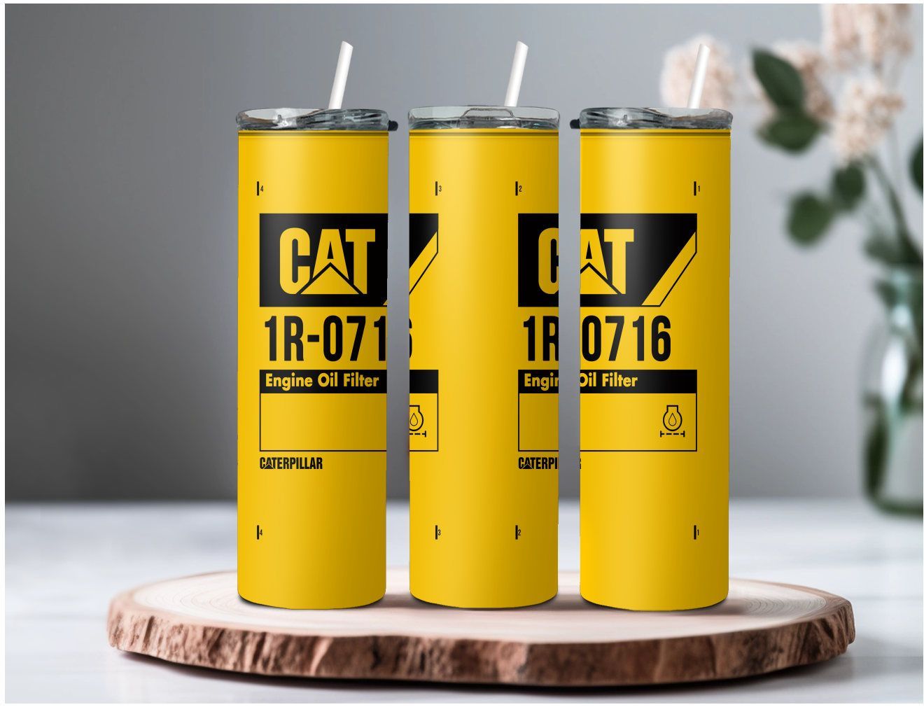 CAT Oil Filter -20 oz Straight, Stainless Steel Tumbler, Comes with 2 Tops, Straw, 9 colors