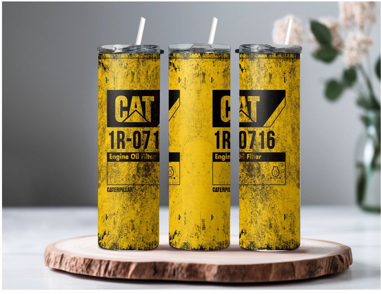 CAT Oil Filter -20 oz Straight, Stainless Steel Tumbler, Comes with 2 Tops, Straw, 9 colors