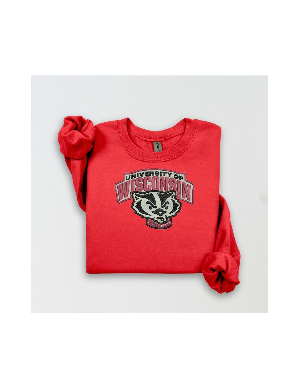 Wisconsin Badger Embroidered Crewneck Sweatshirt or Hoodie