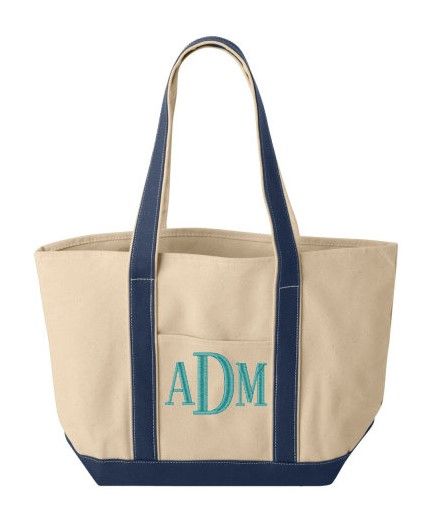 Custom Embroidered Canvas Tote Bag, Bachelorette Gift, School Bag, Boat Bag -  2 Sizes