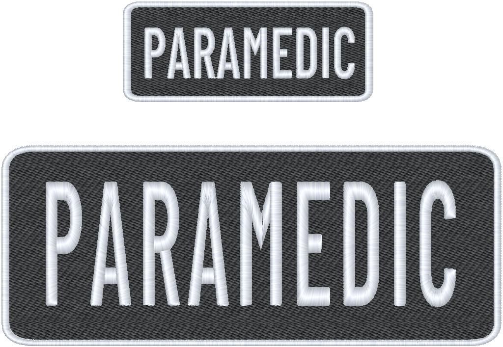PARAMEDIC Embroidery Patch Set: Hook Backing, Black Background,White Letters
