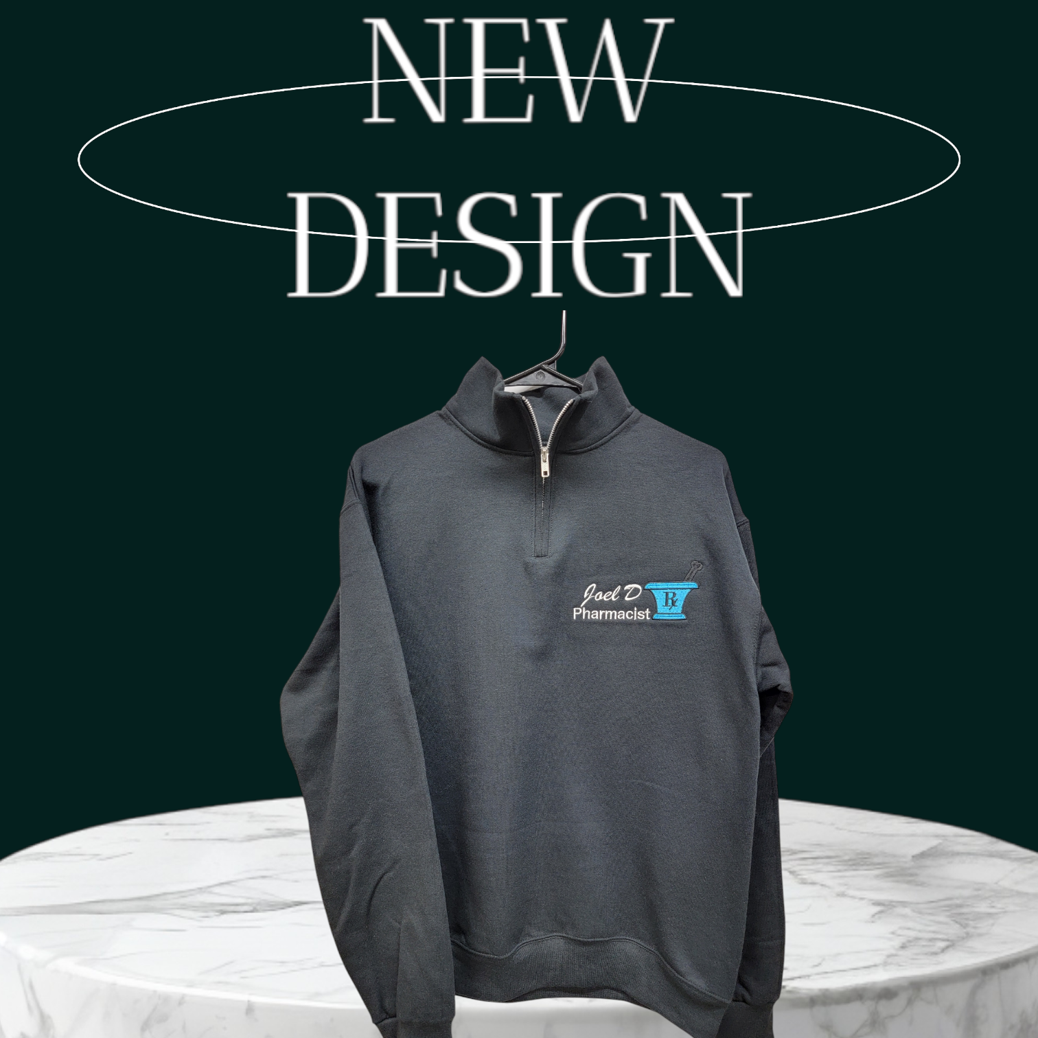 A new design sweatshirt is hanging on a hanger