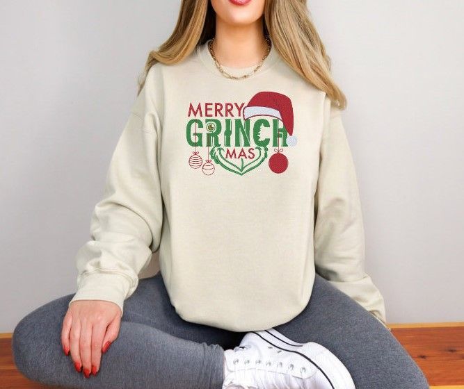 Merry Grinchmas Embroidered Sweatshirt or Hoodie New for 2024