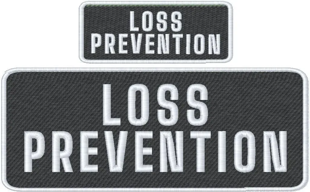 Loss Prevention Embroidery Patch Set: Hook Backing, Black Background,White Letters