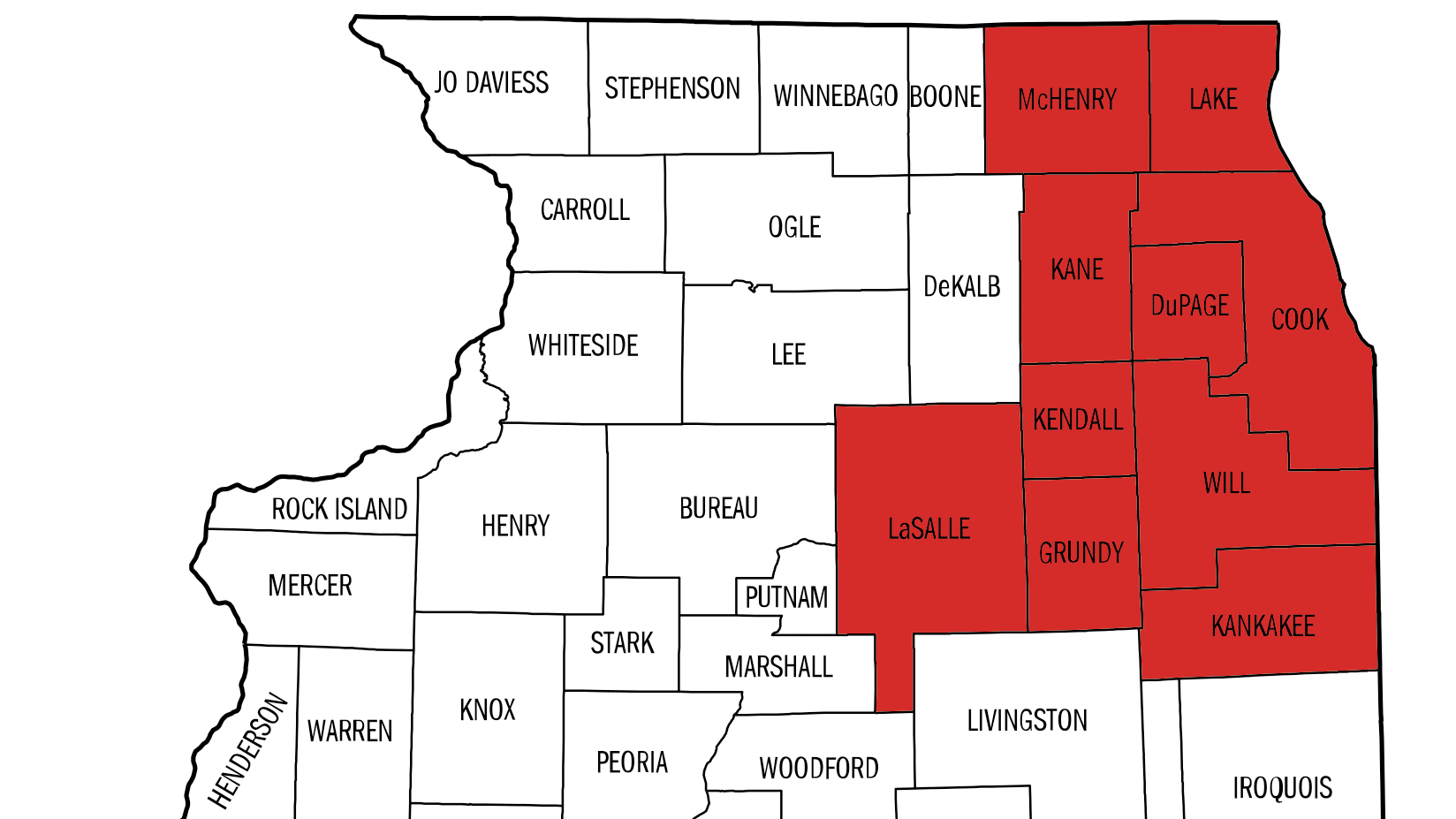 A map of a state with a red area in the middle