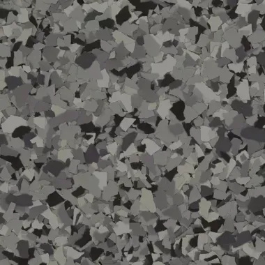 Gray and black speckled floor coating.