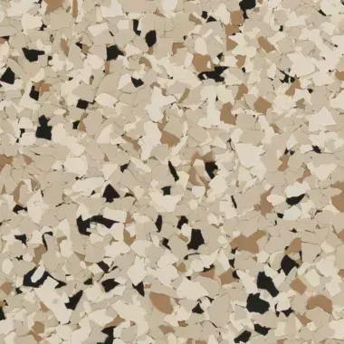 Tan, beige, brown, and black speckled flooring.