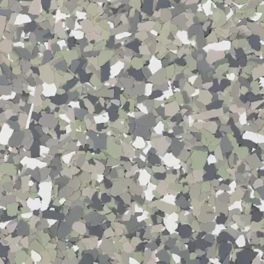 Speckled flooring with shades of gray, white, and green.