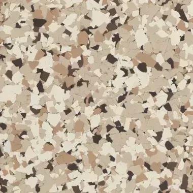 Floor coating with a speckled pattern in shades of beige, brown, and black.