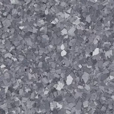 Gray and white decorative floor flakes.