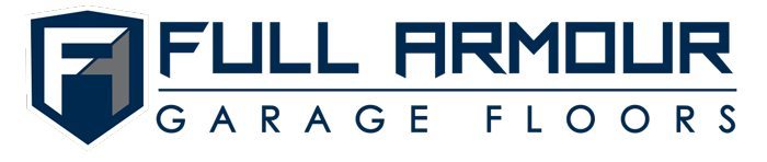 Logo of Full Armour Garage Floors; blue and grey color scheme with a stylized letter F.