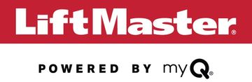 The LiftMaster logo in white text on a red background, with the text