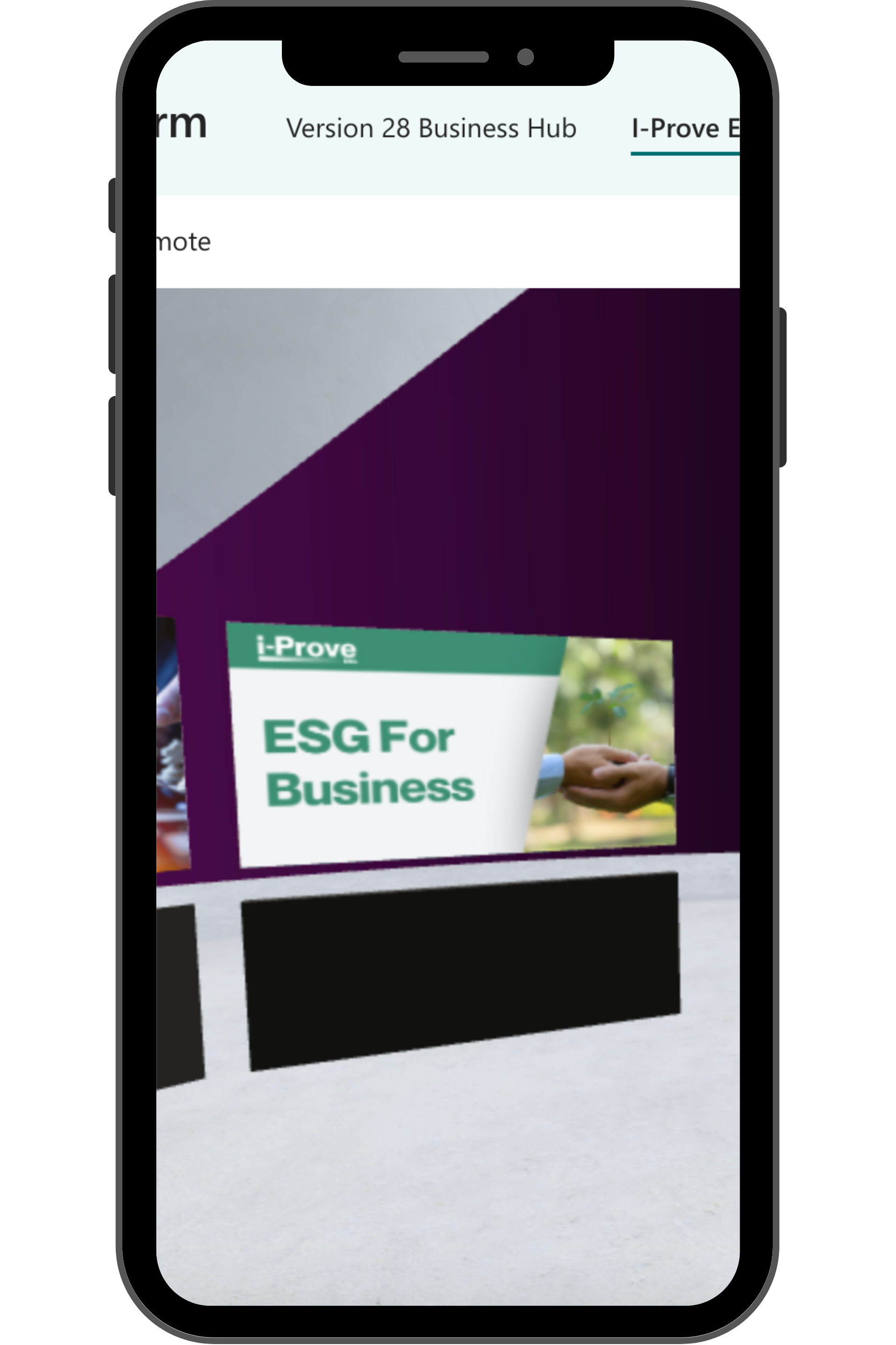 A cell phone with a screen that says esg for business