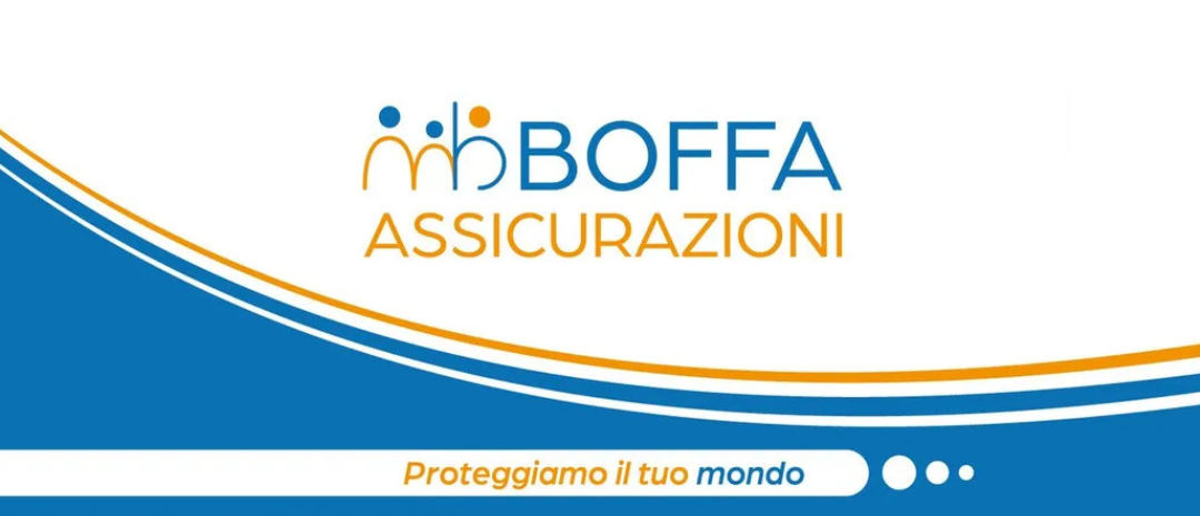 Uno striscione bianco e blu per mboffa assicurazioni