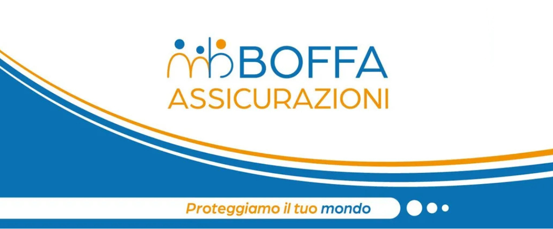Uno striscione bianco e blu per mboffa assicurazioni