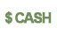 the word cash is written in green letters on a white background .