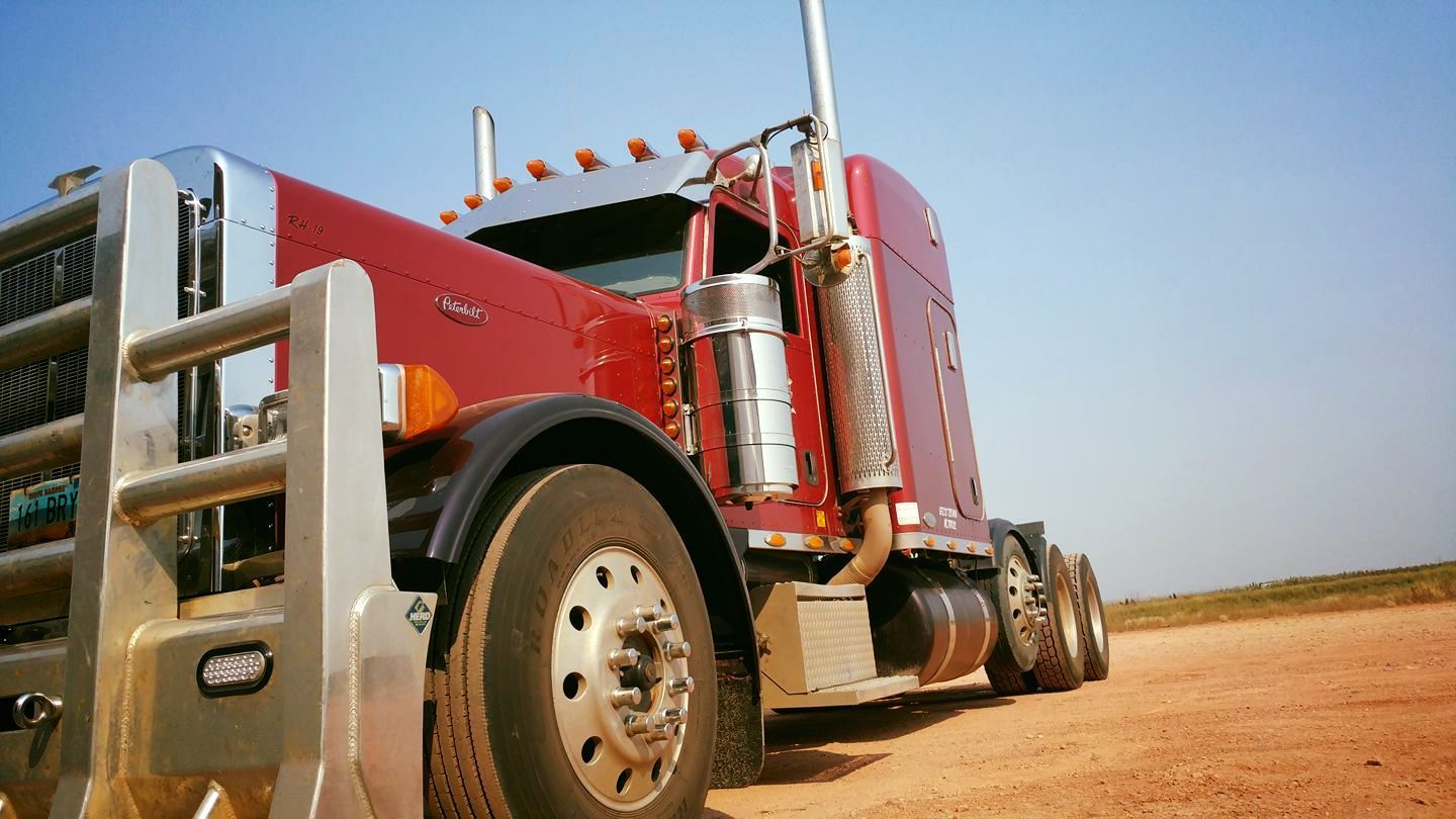 Lower view of red truck