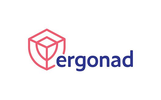 Het logo voor ergonad is een kubus met een schild erop.