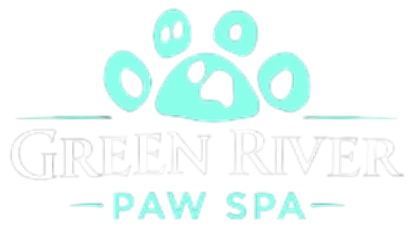 Green River Paw Spa logo: turquoise paw print, text