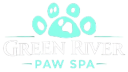 Green River Paw Spa logo: turquoise paw print, text 
