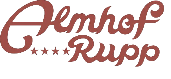 „Amhof Rupp“ Schriftzug mit vier Sternen, rotbraune Farbe.