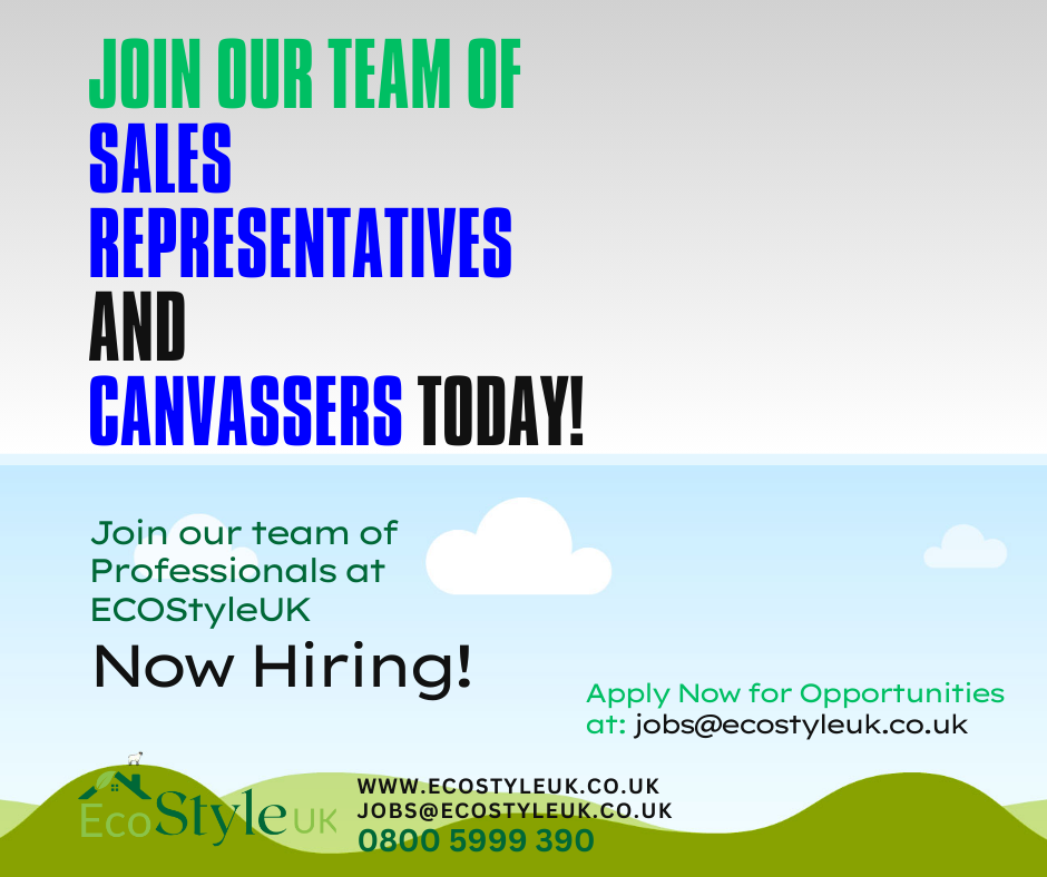 Job ad: EcoStyleUK hiring sales representatives and canvassers. company info and contact details.