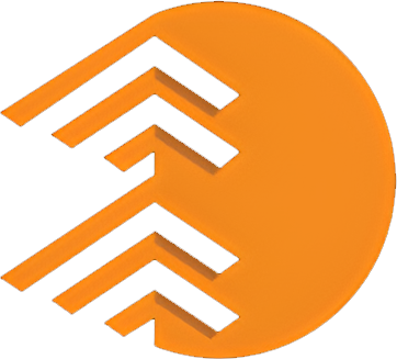 An orange circle with two white arrows in it