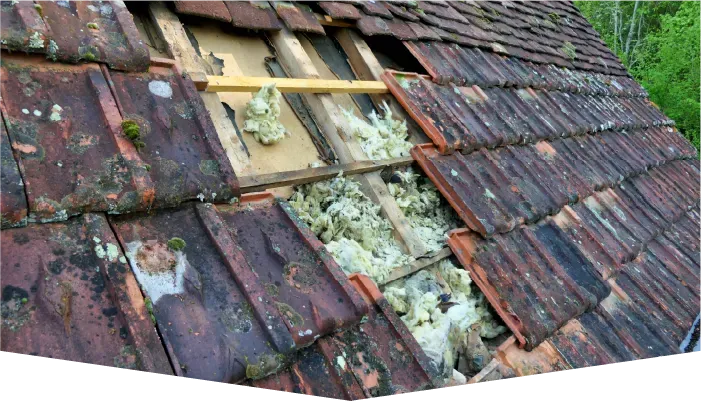 A roof with a lot of tiles and foam on it