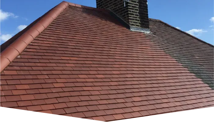 A roof with a chimney on top of it