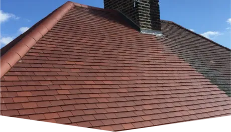 A roof with a chimney on top of it
