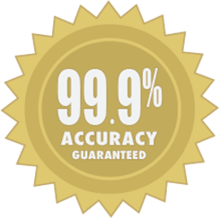A sticker that says 99.9 % accuracy guaranteed