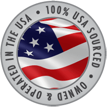 A logo that says 100 % usa sourced owned and operated