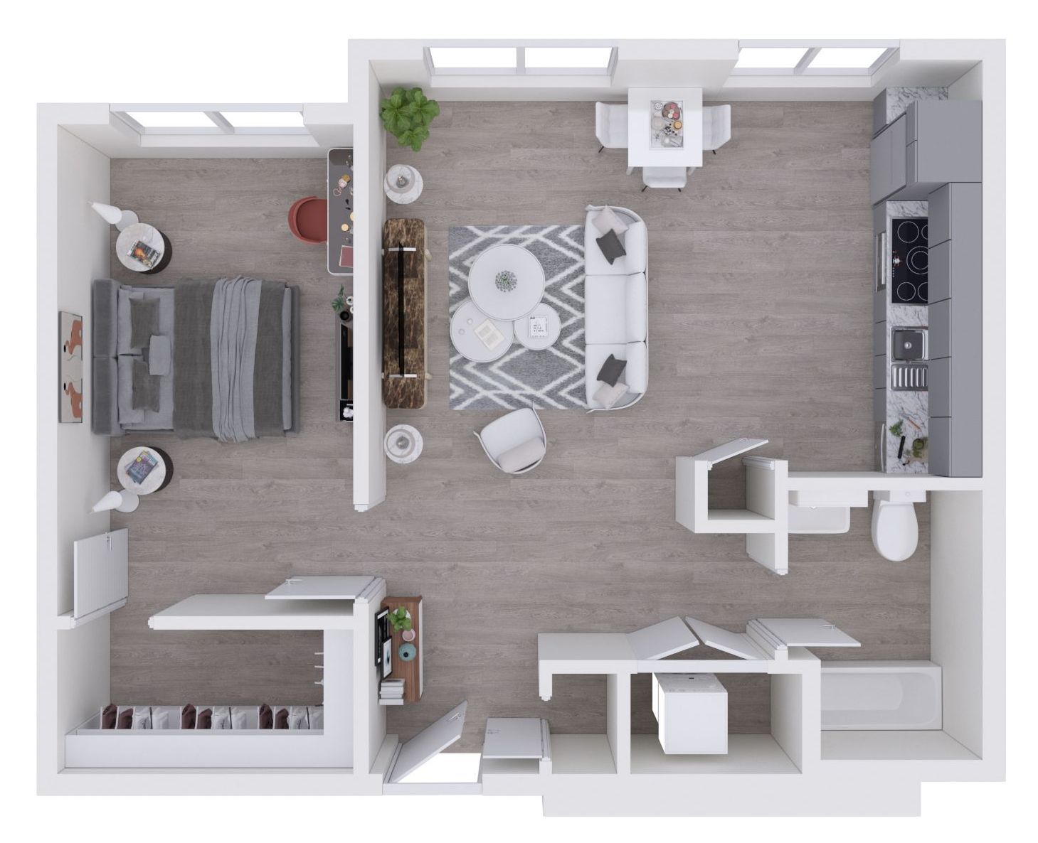 The Ruebel One Bedroom and One Bathroom Floor Plan