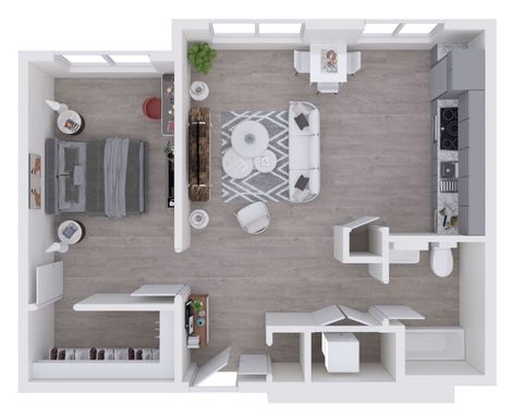 The Ruebel One Bedroom and One Bathroom Floor Plan