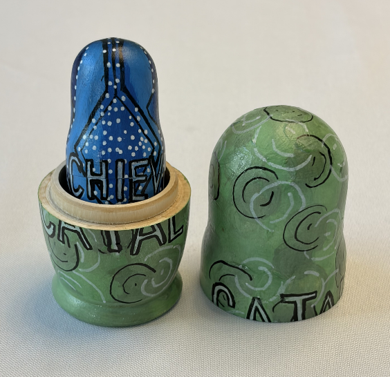 Catalyst nesting doll opened to reveal the Achiever doll inside, showing how each leadership orientation builds on the last