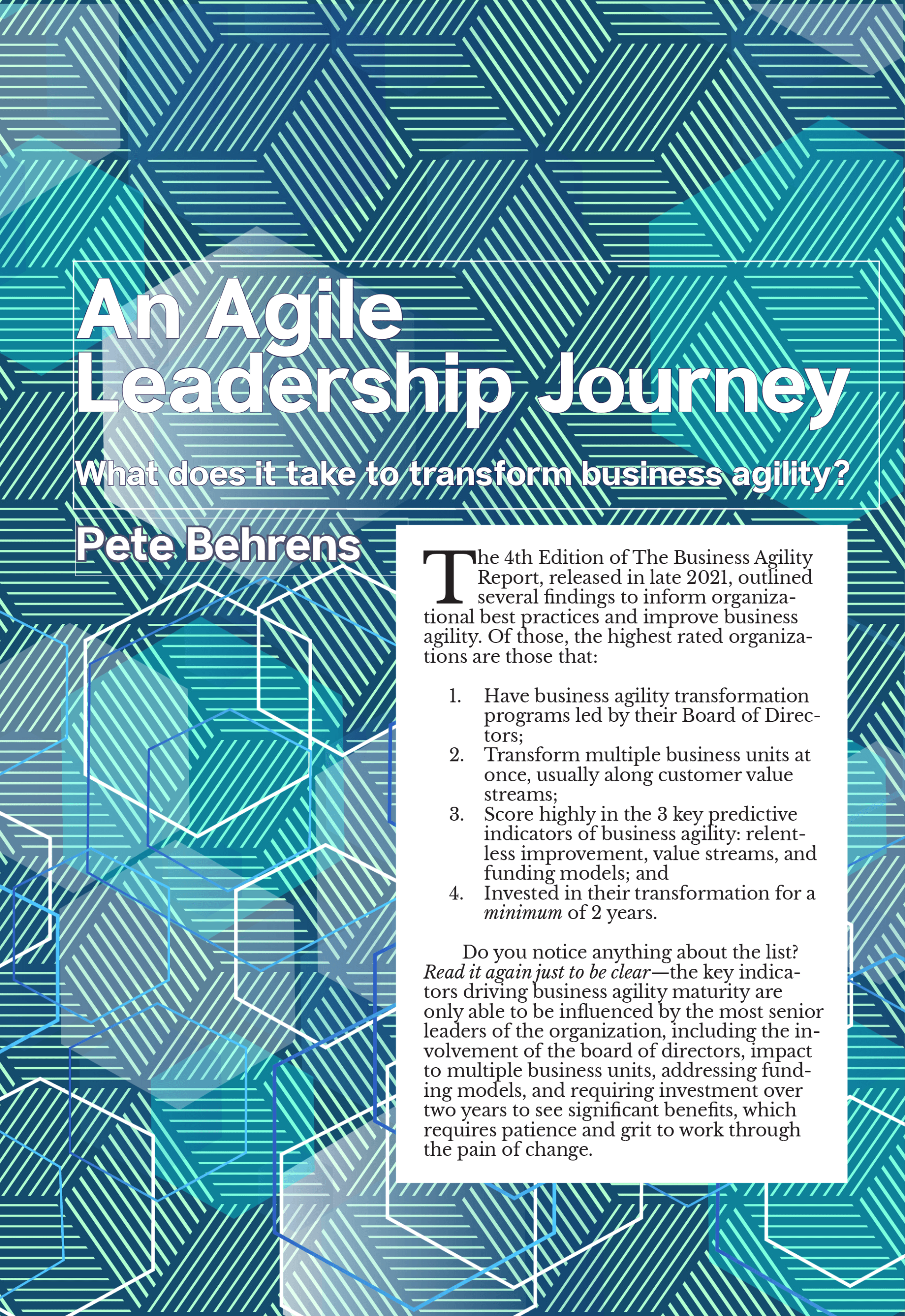 A book cover for an agile leadership journey.