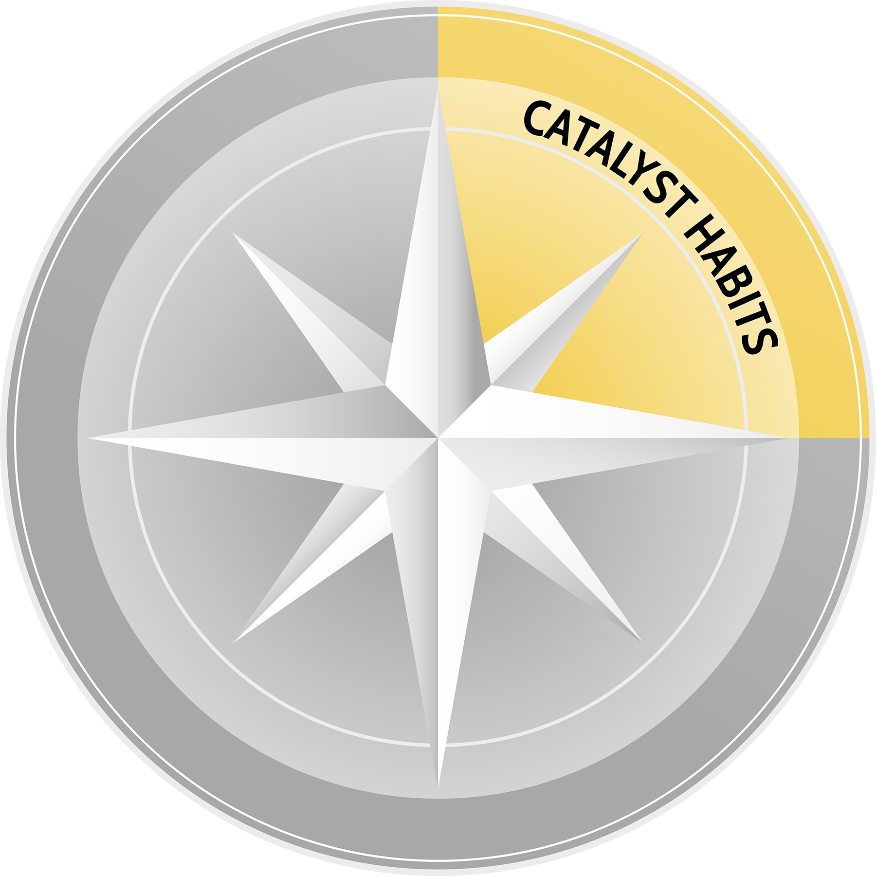 the top right quarter of the leadership journey compass in color with words catalyst habits and the rest of the compass in grey scale without words