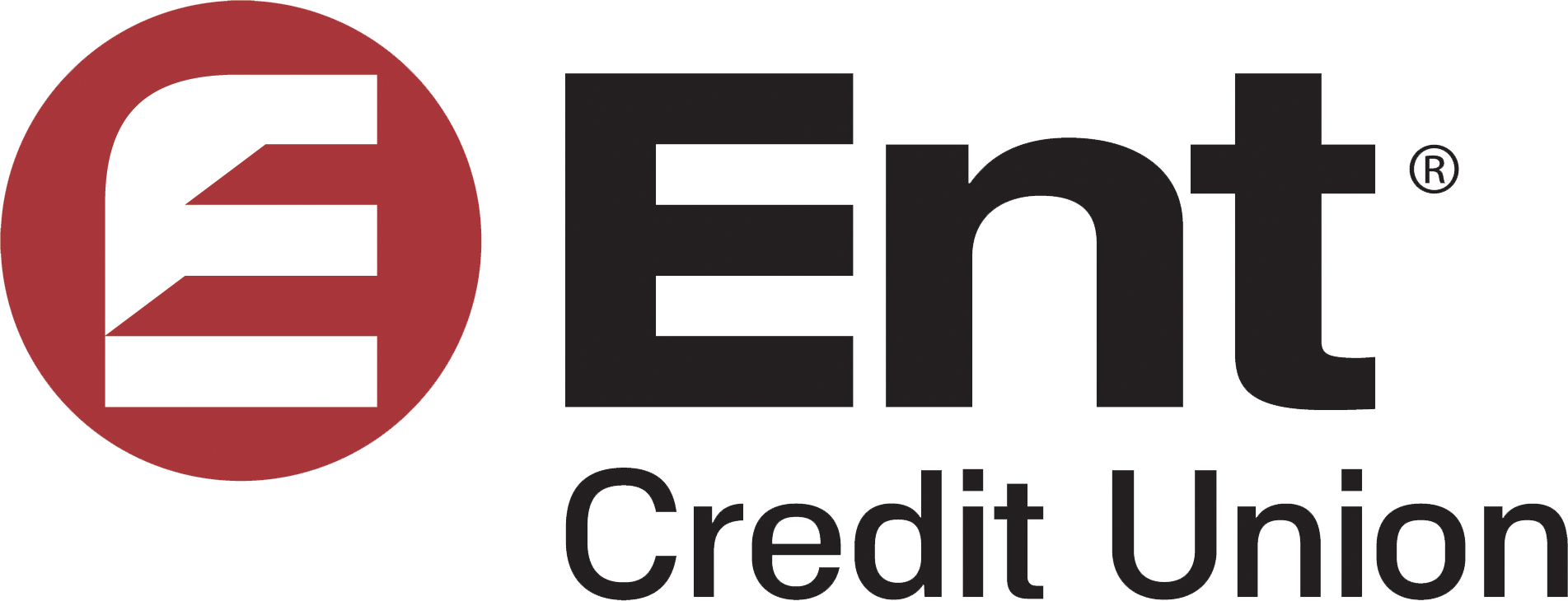 The logo for the credit union is black and red.