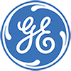 The ge logo is a blue circle with a white swirl in the middle.