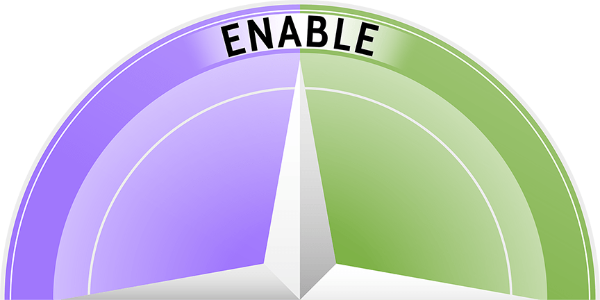 A purple and green circle with the word enable on it