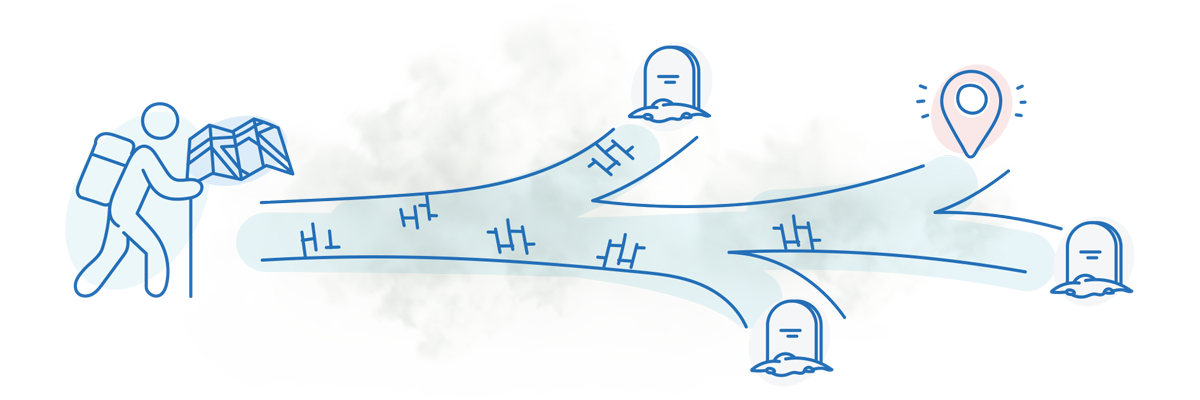 An illustration of a person going towards a pinned location