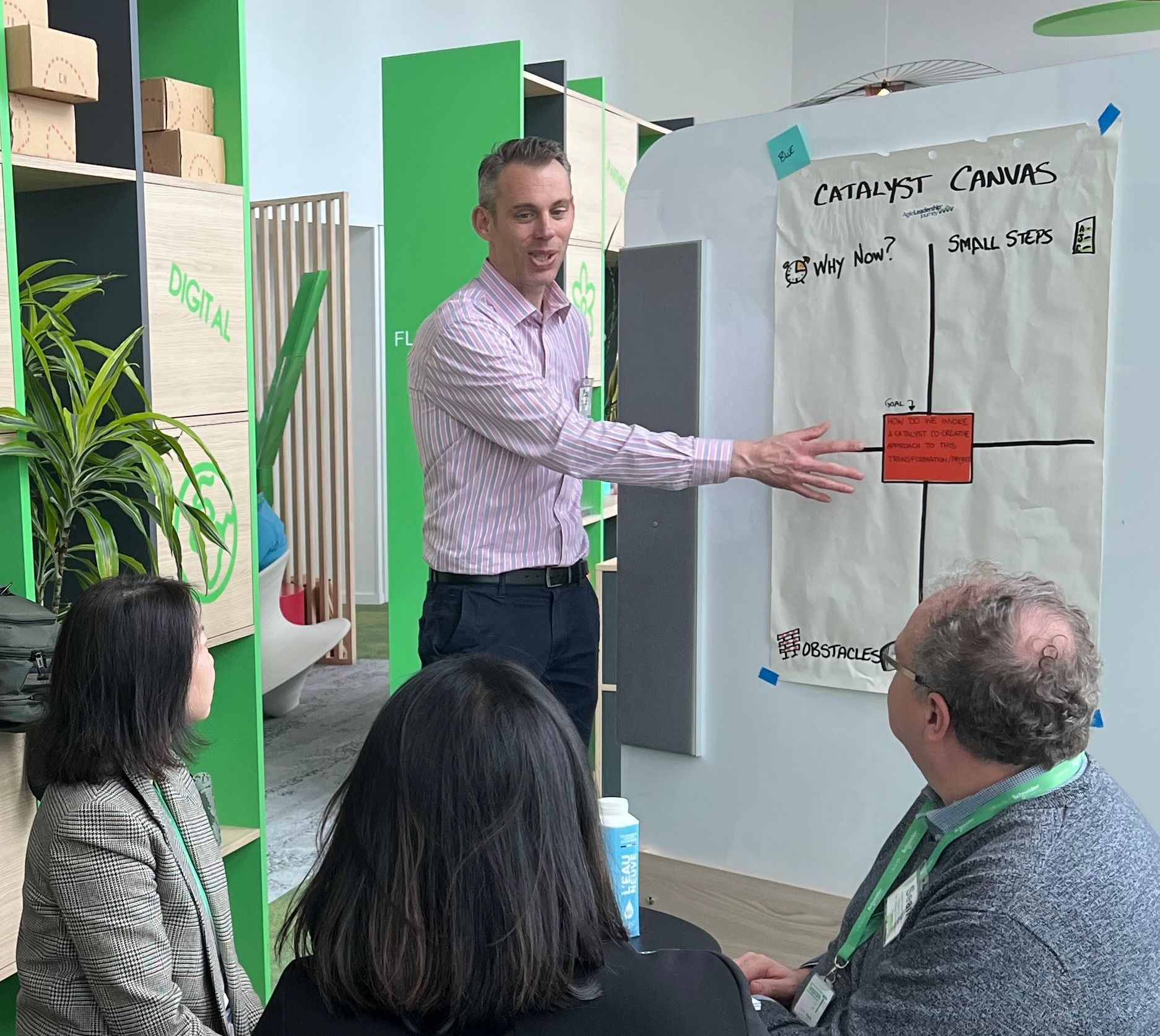 A man is giving a presentation to a group of people.