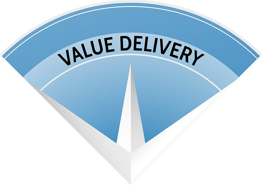 Agile Leadership Journey's compass quarter-view with the words value delivery