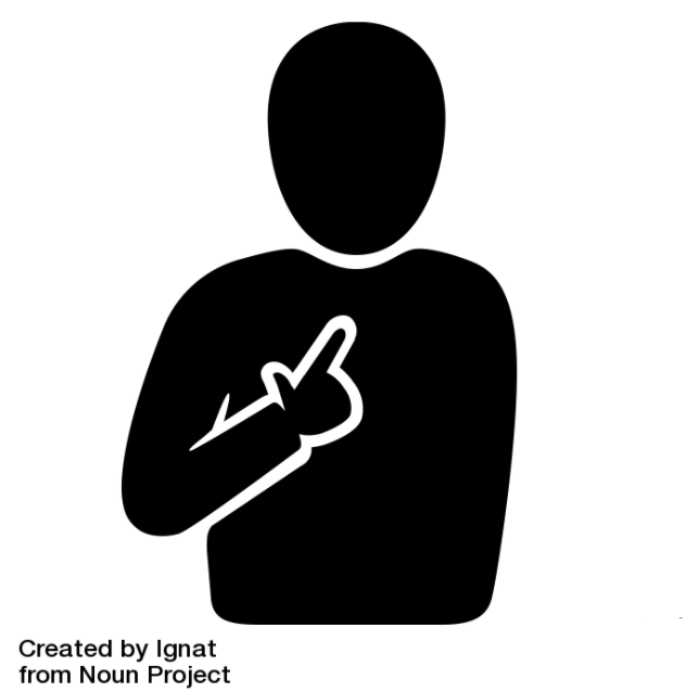 black silhouette of a person pointing at themselves