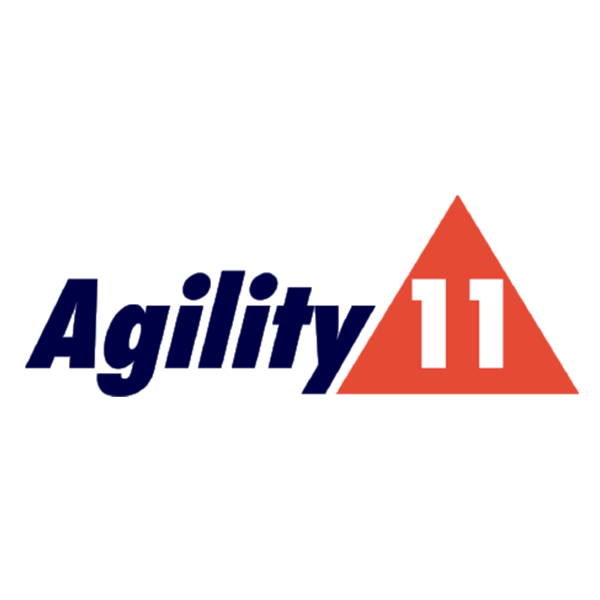 The Agility 11 Logo, which is blue text paired with a red triangle and the number 11 is in white overlaid on the triangle